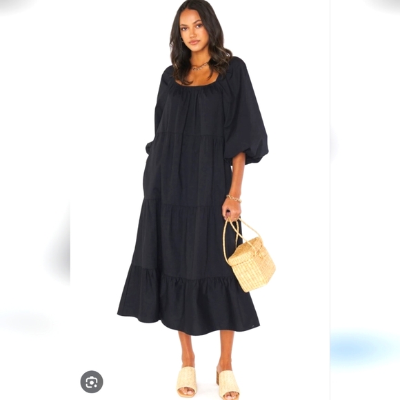 Show Me Your MuMu Black Puff Sleeve Stretch Cotton Dress